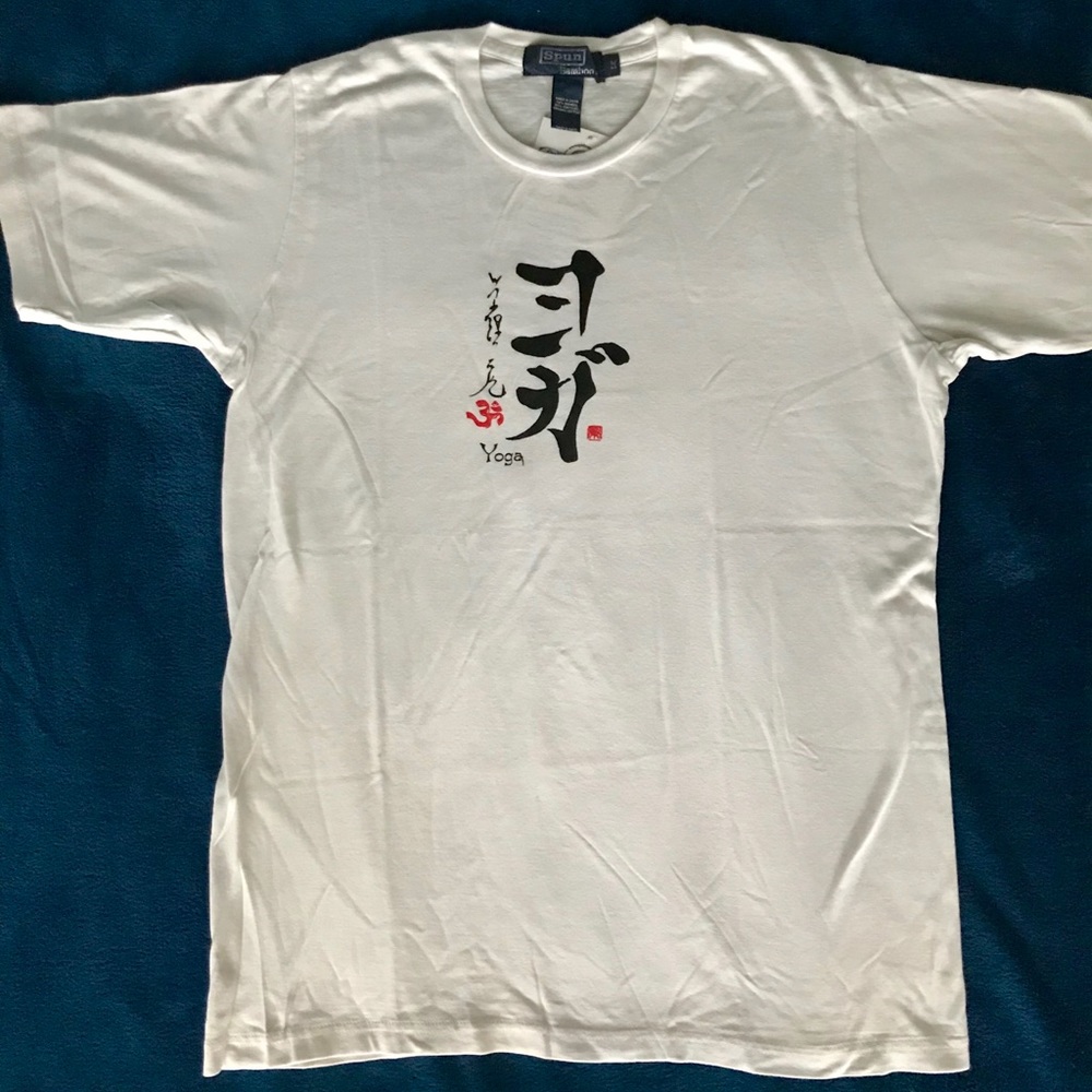 White bamboo organic cotton yoga kanji shirt